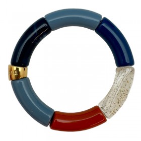 Bracelet jonc élastiqué IBUNA 3 - Gris pailleté orange brillant & Bleu - PARABAYA