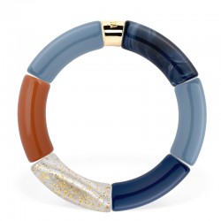 Bracelet jonc élastiqué IBUINA 3 - Bleu Terracotta & Paillettes dorées