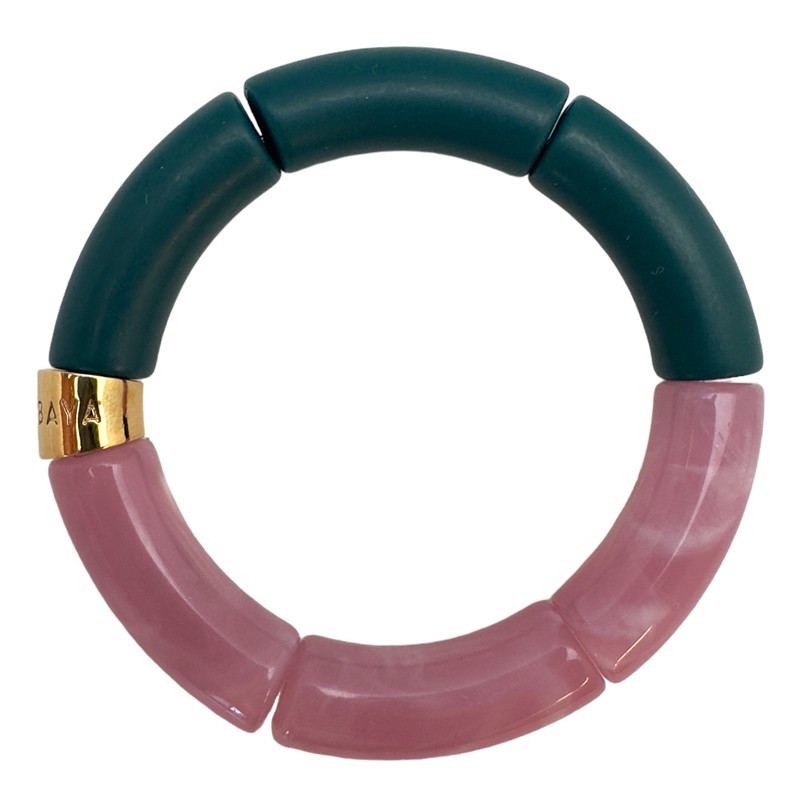 Bracelet jonc élastiqué JABUTICABA 2 bicolore - Rose marbré & Vert bouteille mat - PARABAYA Bracelet jonc élastiqué JABUTICABA 2 bicolore - Rose marbré & Vert bouteille mat - PARABAYA