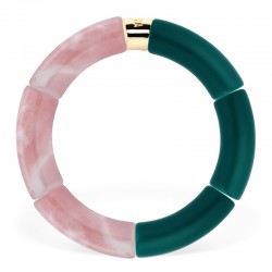 Bracelet jonc élastiqué JABUTICABA 2 - Rose marbré & Vert bouteille mat