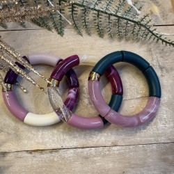 Bracelet jonc élastiqué JABUTICABA 1 - Blanc cassé Violet & Rose