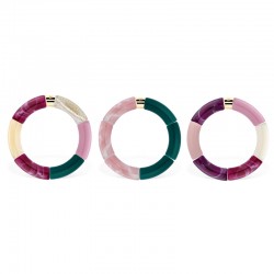 Bracelet jonc élastiqué JABUTICABA 1 - Blanc cassé Violet & Rose