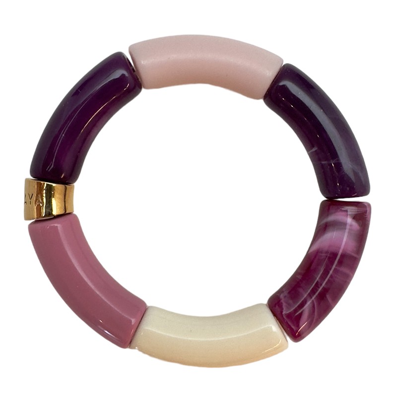 Bracelet jonc élastiqué JABUTICABA 1 - Violet mat marbré & Blanc crème  - PARABAYA
