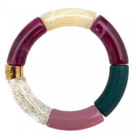 Bracelet jonc élastiqué JABUTICABA 3 - Beige marbré vert prune & rose MAISON IZEL