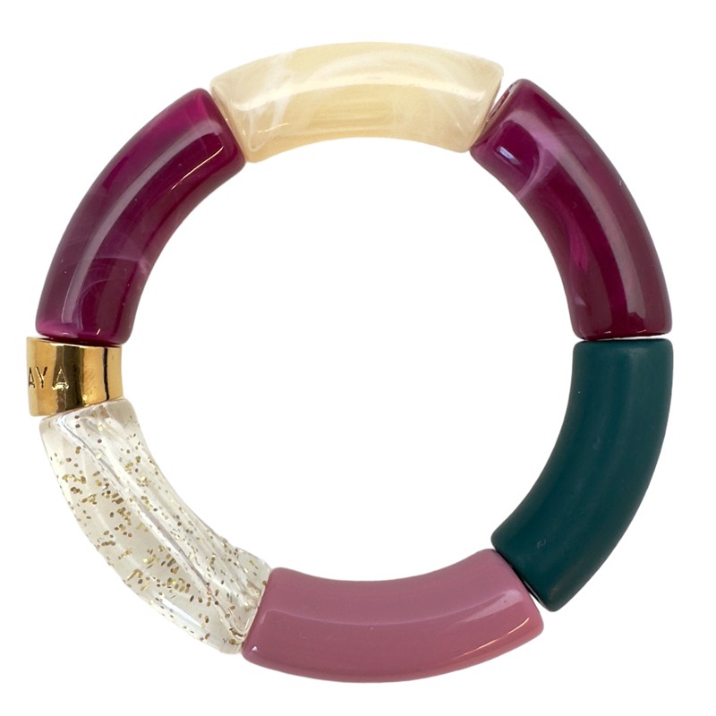 Bracelet jonc élastiqué JABUTICABA 3 - Beige marbré vert prune & rose MAISON IZEL Bracelet jonc élastiqué JABUTICABA 3 - Beige marbré vert prune & rose MAISON IZEL
