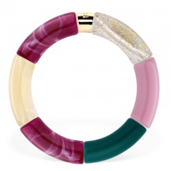 Bracelet jonc élastiqué JABUTICABA 1 - Argent pailleté crème vert rose & Violet  -PARABAYA