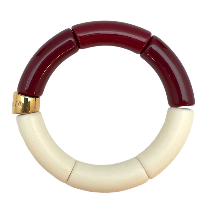 Bracelet jonc élastiqué MANGUEIRA 2 bicolore - Bordeaux brillant & Crème mat - PARABAYA Bracelet jonc élastiqué MANGUEIRA 2 bicolore - Bordeaux brillant & Crème mat - PARABAYA