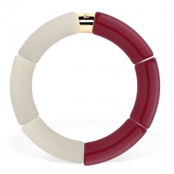 Bracelet jonc élastiqué MANGUEIRA 2 - Bordeaux brillant & Blanc cassé mat