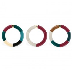 Bracelet jonc élastiqué MANGUEIRA 2 - Bordeaux brillant & Blanc cassé mat