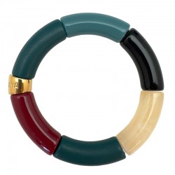 Bracelet jonc élastiqué MANGUEIRA 1 - Noir bordeaux crème & vert bouteille - PARABAYA