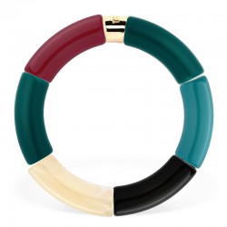 Bracelet jonc élastiqué MANGUEIRA 1 - Noir beige bordeaux & vert mat