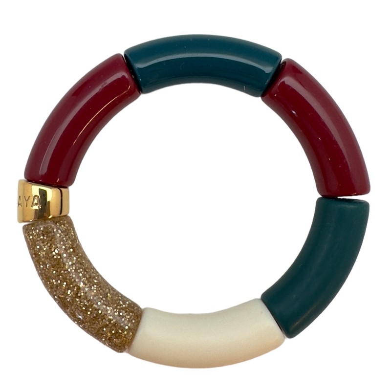 Bracelet jonc élastiqué MANGUEIRA 3 - Noir bordeaux crème doré & vert bouteille - PARABAYA Bracelet jonc élastiqué MANGUEIRA 3 - Noir bordeaux crème doré & vert bouteille - PARABAYA