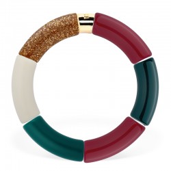 Bracelet jonc élastiqué MANGUEIRA 3 - Noir bordeaux vert & blanc cassé