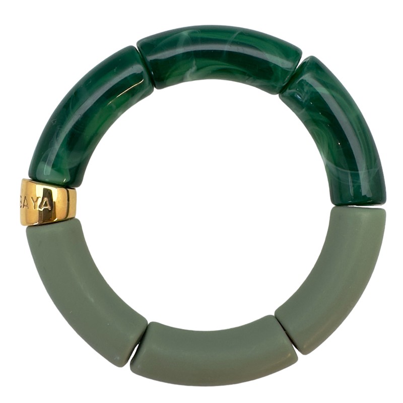 Bracelet jonc élastiqué PANTANAL 2 bicolore - Vert olive mat & Vert sapin marbré - PARABAYA Bracelet jonc élastiqué PANTANAL 2 bicolore - Vert olive mat & Vert sapin marbré - PARABAYA