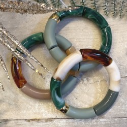 Bracelet jonc élastiqué PANTANAL 2 bicolore - Vert olive mat & Vert sapin marbré