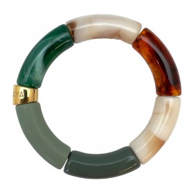 Bracelet jonc élastiqué PANTANAL 1 - Vert écaille caramel & Ecaille camel - PARABAYA