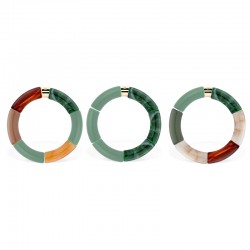 Bracelet jonc élastiqué PANTANAL 3 - Caramel marbré écaille & vert