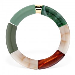 Bracelet jonc élastiqué PANTANAL 3 - Caramel marbré écaille & vert