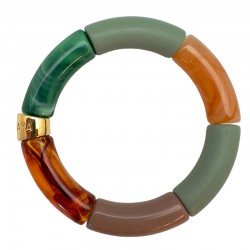 Bracelet jonc élastiqué PANTANAL 3 - Vert écaille caramel & Taupe - PARABAYA
