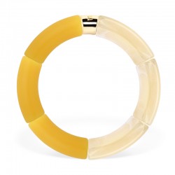 Bracelet jonc élastiqué PITANGA 2 - Jaune mat & Crème marbré brillant