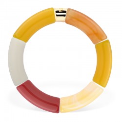 Bracelet jonc élastiqué PITANGA 1 - Jaune camel bordeaux & blanc cassé