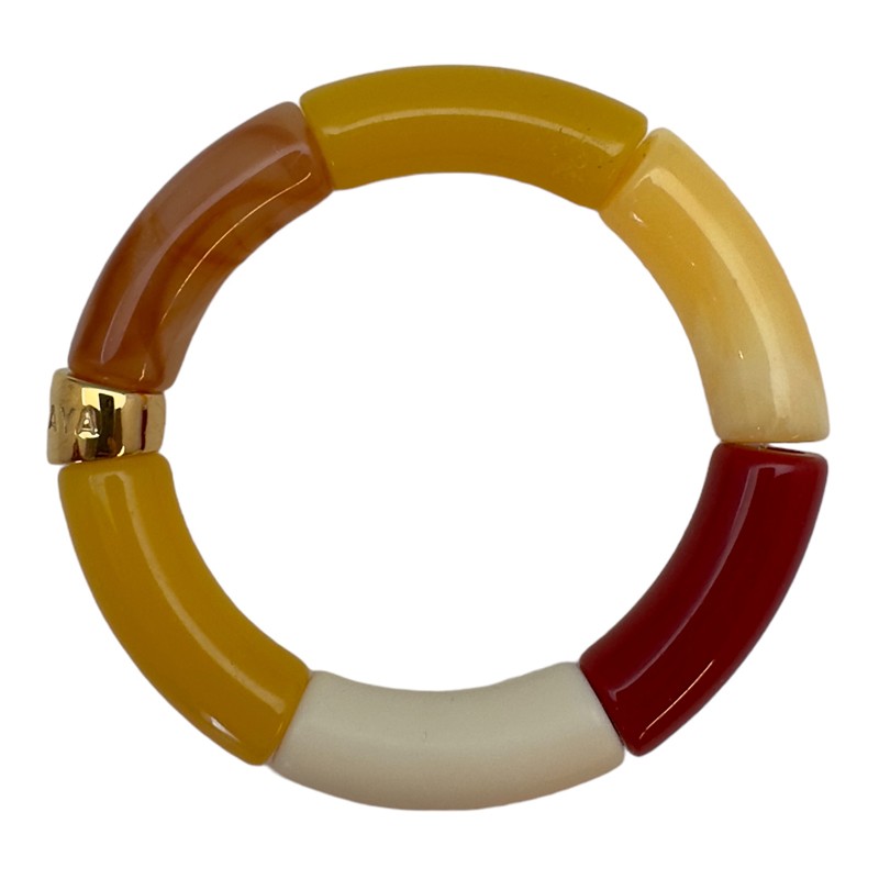 Bracelet jonc élastiqué PITANGA 1 - Jaune crème caramel & bordeaux - PARABAYA Bracelet jonc élastiqué PITANGA 1 - Jaune crème caramel & bordeaux - PARABAYA