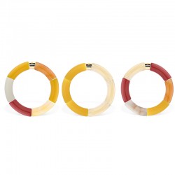 Bracelet jonc élastiqué PITANGA 3 - Beige marbré Bordeaux & Jaune mat