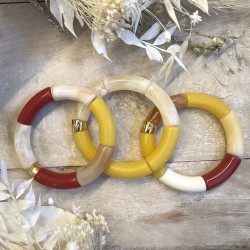 Bracelet jonc élastiqué PITANGA 3 - Beige marbré Bordeaux & Jaune mat
