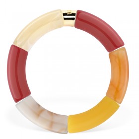 Bracelet jonc élastiqué PITANGA 3 - Crème jaune caramel & Bordeaux - PITANGA