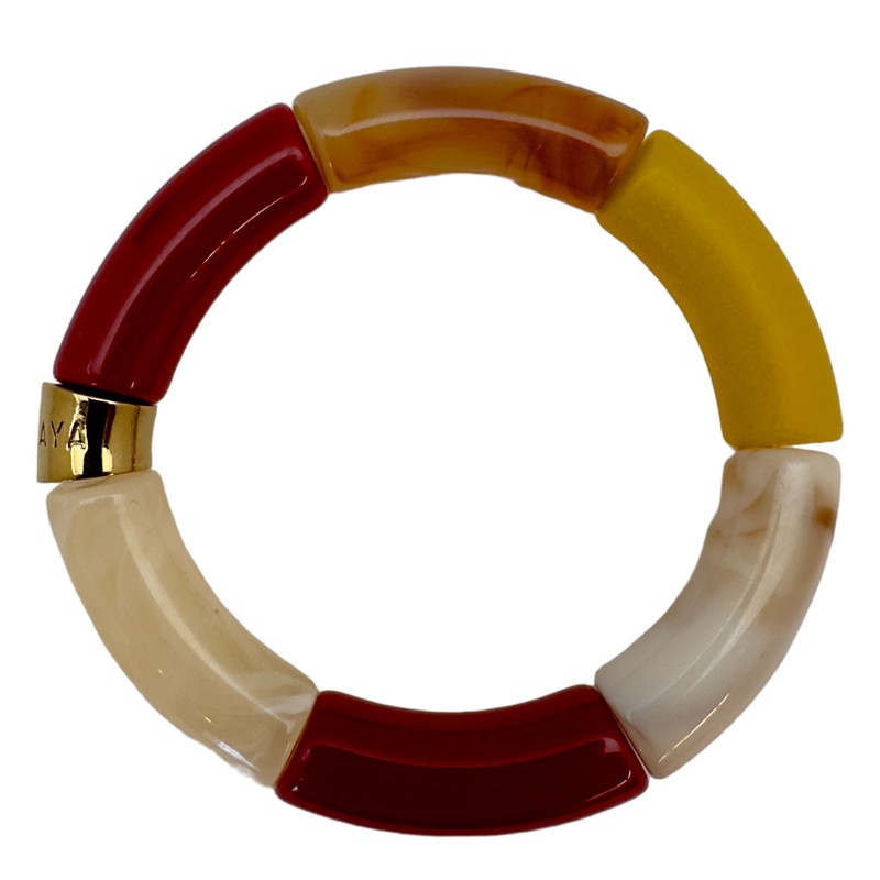 Bracelet jonc élastiqué PITANGA 3 - Crème jaune caramel & Bordeaux - PITANGA Bracelet jonc élastiqué PITANGA 3 - Crème jaune caramel & Bordeaux - PITANGA