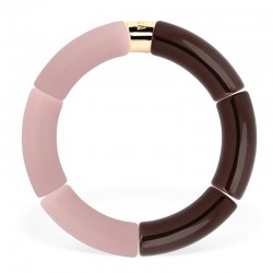 Bracelet jonc élastiqué SAIBA 2 - Rose clair mat & Chocolat brillant