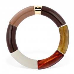 Bracelet jonc élastiqué SAIBA 1 - Chocolat écaille taupe & Blanc mat