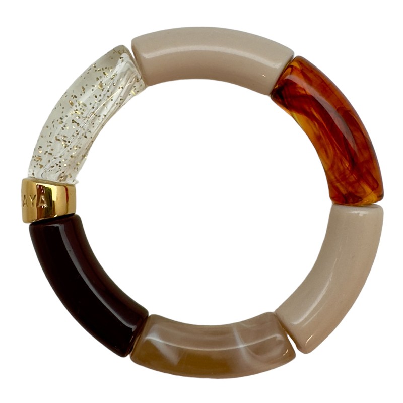 Bracelet jonc élastiqué SAIBA 3 - Chocolat écaille beige & Argent pailleté - PARABAYA