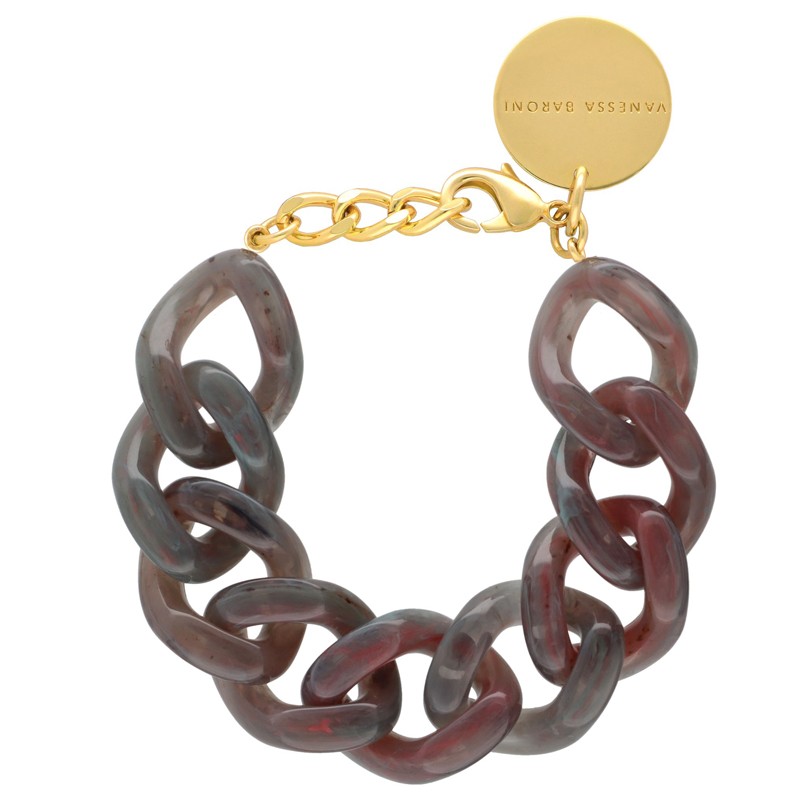 Bracelet FLAT CHAIN IKAT MARBLE Doré - Gros Maillons plats gris & violine marbré VANESSA BARONI