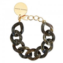 Bracelet FLAT CHAIN KHAKI MARBLE Doré - Gros Maillons plats kaki marbré VANESSA BARONI