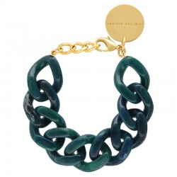 Bracelet FLAT CHAIN TEAL MARBLE Doré - Gros Maillons plats vert canard marbré VANESSA BARONI