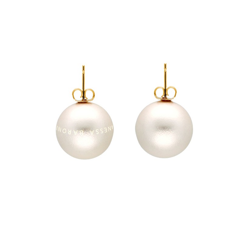 Boucles d'oreilles puces DOT PEARL - Grosses perles blanches VANESSA BARONI