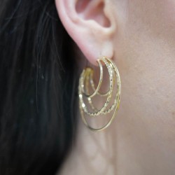 Boucles d'oreilles créoles FANTASQUE dorées - 5 anneaux lisses & frappés designs