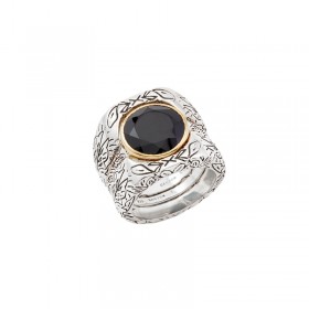 Bague 3 en 1 Argent argent doré - Anneaux antiques Onyx noir