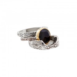Bague 3 en 1 Argent argent doré - Anneaux antiques Onyx noir TAILLE 54