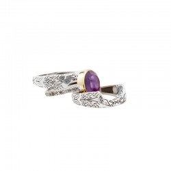 Bague 3 en 1 Argent doré - Anneaux antiques Améthyste violette TAILLE 52