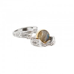 Bague 3 en 1 Argent argent doré - Anneaux antiques Labradorite grise TAILLE 52