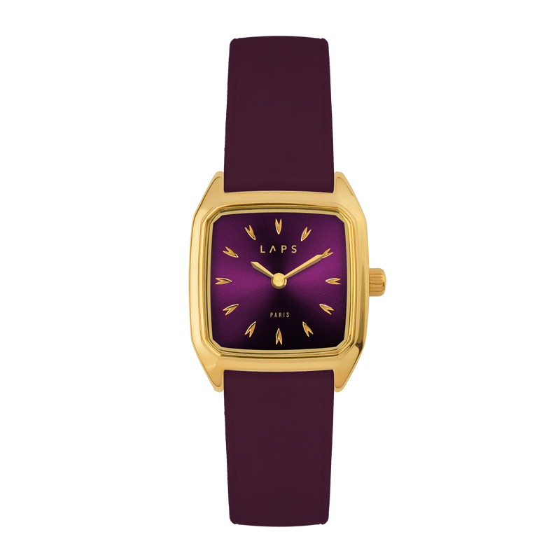 Montre PRIMA NOVA AUBERGINE - cadran carré & bracelet cuir aubergine - Laps Montre PRIMA NOVA AUBERGINE - cadran carré & bracelet cuir aubergine - Laps