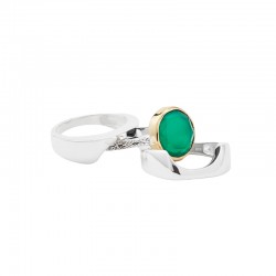 Bague 3 en 1 Argent - Anneaux incurvés & Anneau antique Onyx vert TAILLE 60