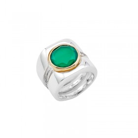 Bague 3 en 1 Argent - Anneaux incurvés & Anneau antique Onyx vert CANYON