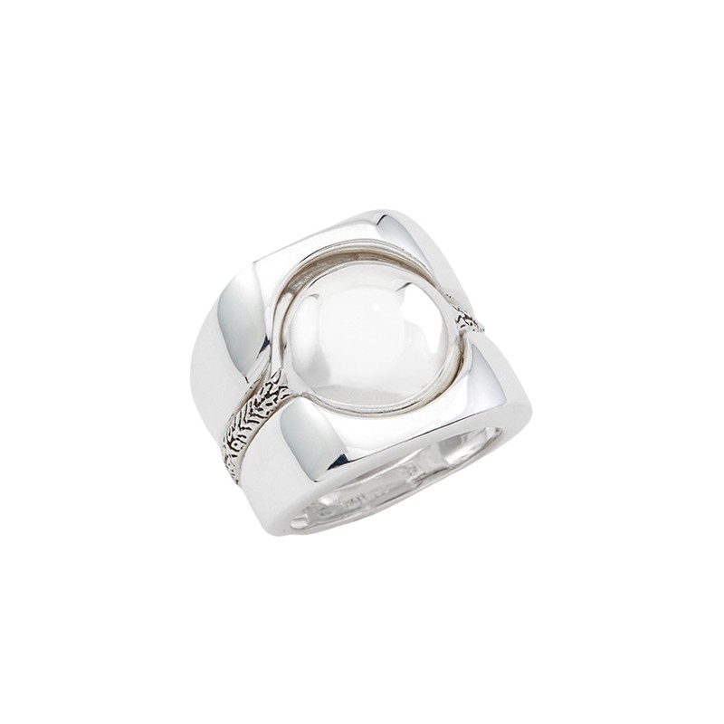 Bague large 3 en 1 - Anneaux incurvés & Anneau antique boule Argent CANYON BIJOUX