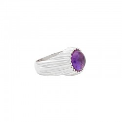 Bague large Argent - Anneau goutte tubes & Cabochon Améthyste rond TAILLE 50
