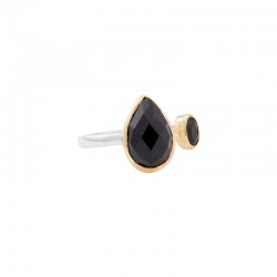 Bague Argent Laiton - Cabochons, Onyx noir goutte & Ovale TAILLE 52