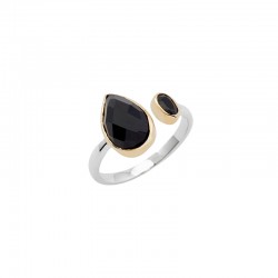 Bague Argent doré Gouttes - Anneau ouvert & Onyx noirs CANYON