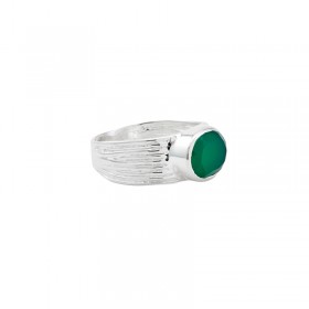 Bague large Argent - Anneau strié & Cabochon Onyx vert ovale CANYON